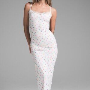 NWT Skims Fits Everybody Lace Long Slip Dress in Marble Candy Heart Print XS